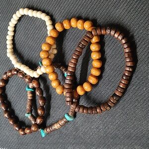 Unisex Wooden Beaded Bracelet Set